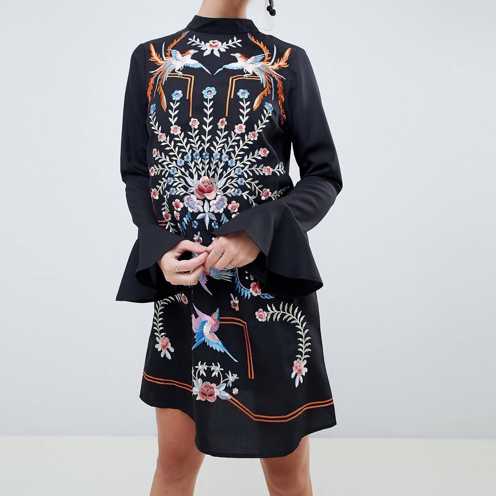 ASOS Black Embroidered Shift Dress